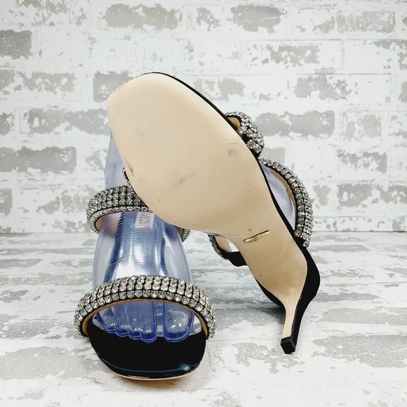 New Badgley Mischka Sade Black Rhinestone Strap Heeled Sandals K1023 - Picture 7 of 11